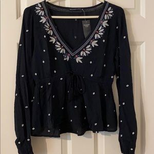 NWT Abercrombie & Fitch Navy Embroidered Blouse